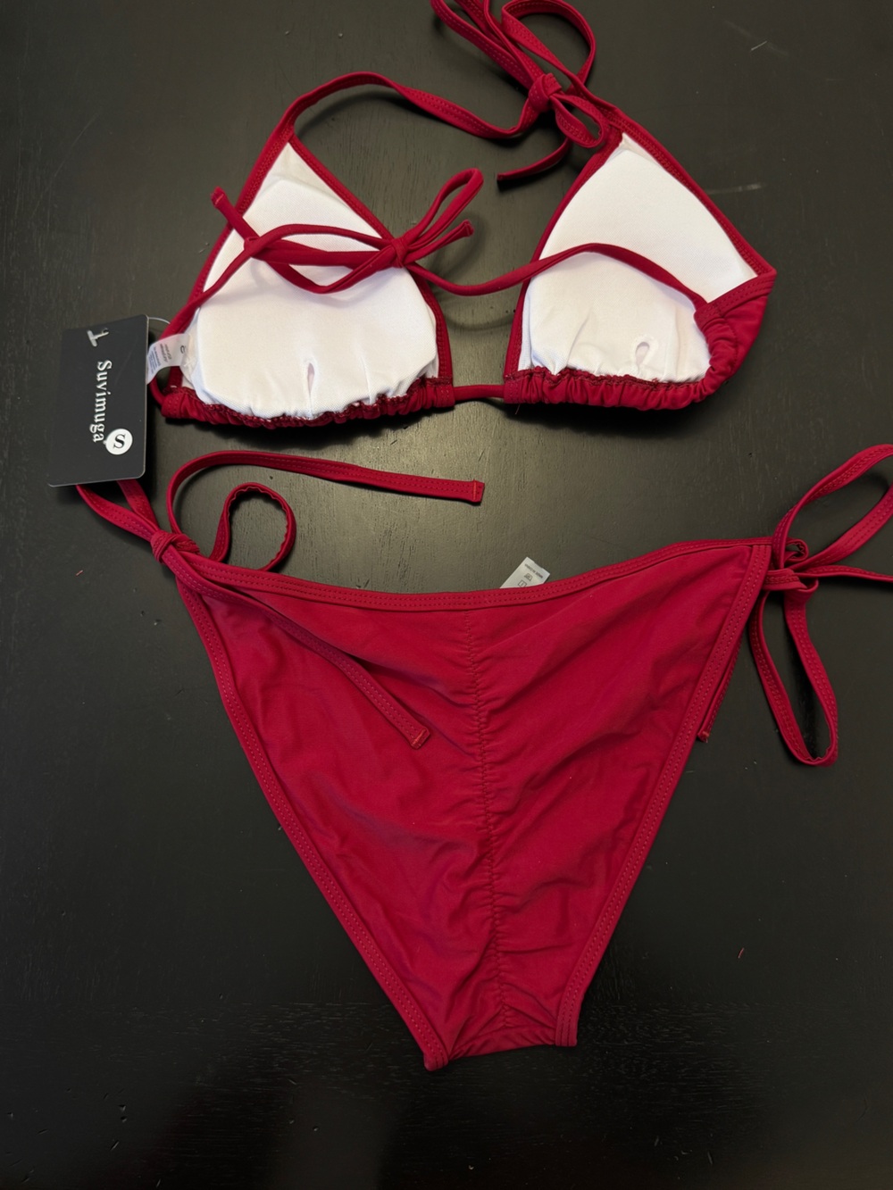 Deep Red Triangle String Bikini - Picture 3 of 6